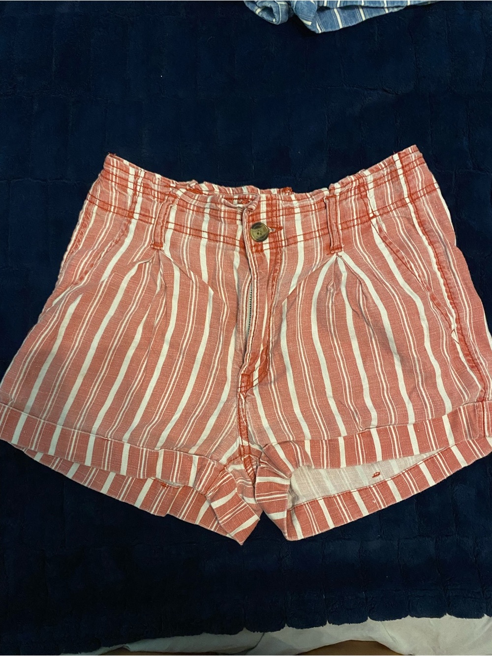 American Eagle Outfitters Coral and White Striped High-Waist Shorts